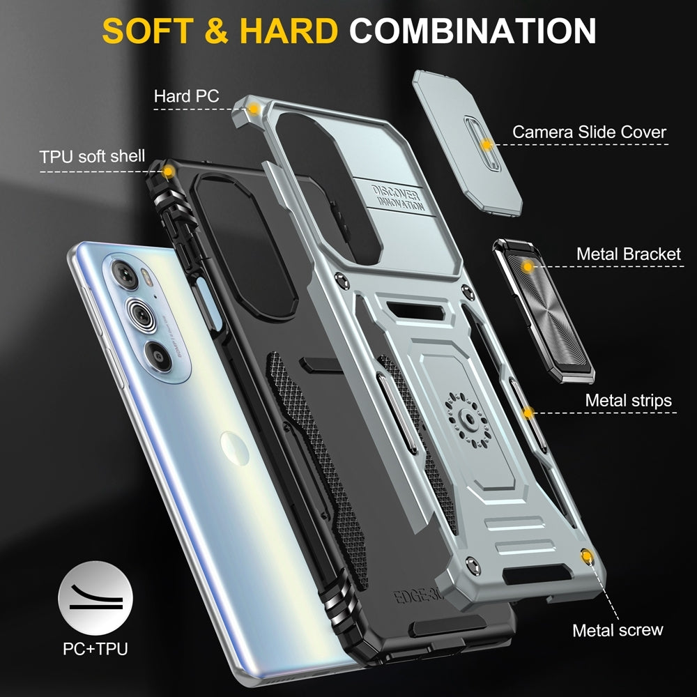 Motorola Edge 30 Pro Armor PC + TPU Camera Shield Phone Case(Grey)
