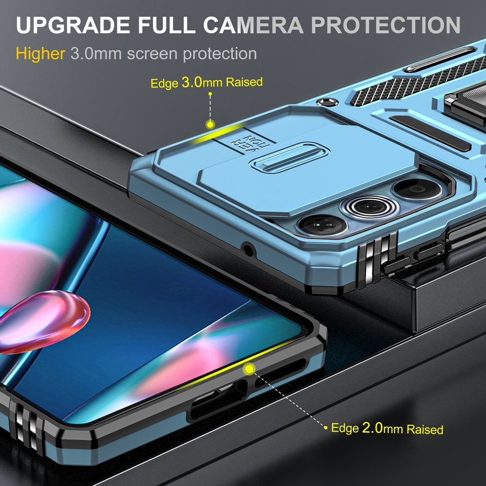 Motorola Edge 30 Pro Armor PC + TPU Camera Shield Phone Case(Light Blue)