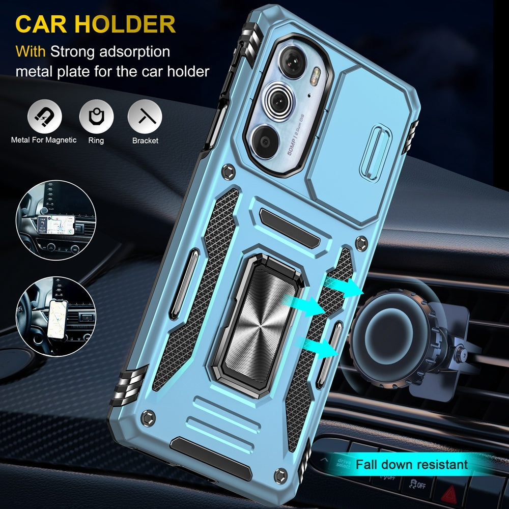 Motorola Edge 30 Pro Armor PC + TPU Camera Shield Phone Case(Light Blue)