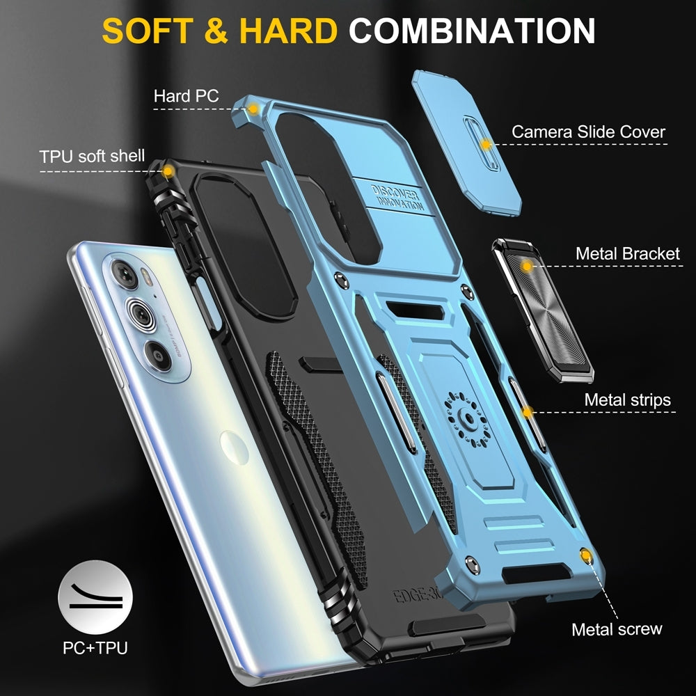 Motorola Edge 30 Pro Armor PC + TPU Camera Shield Phone Case(Light Blue)