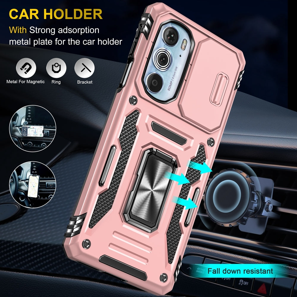 Motorola Edge 30 Pro Armor PC + TPU Camera Shield Phone Case(Rose Gold)