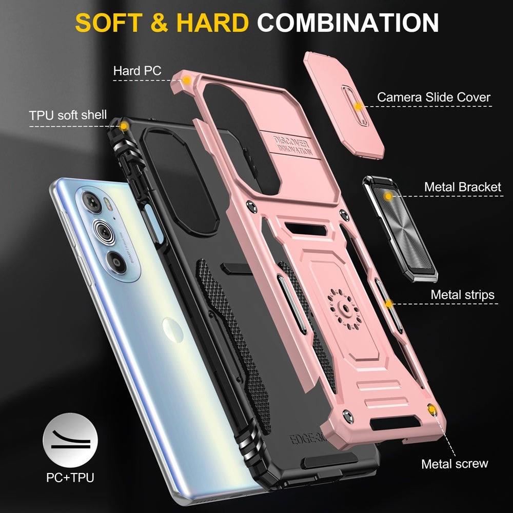 Motorola Edge 30 Pro Armor PC + TPU Camera Shield Phone Case(Rose Gold)