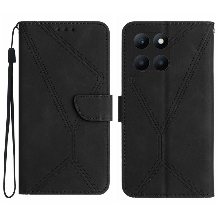 For Honor X8b Stitching Embossed Leather Phone Case(Black)