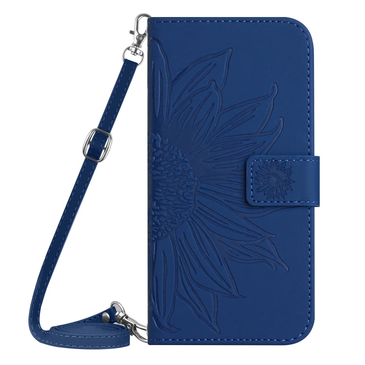 For Honor X9b Skin Feel Sun Flower Pattern Leather Phone Case with Lanyard(Dark Blue)