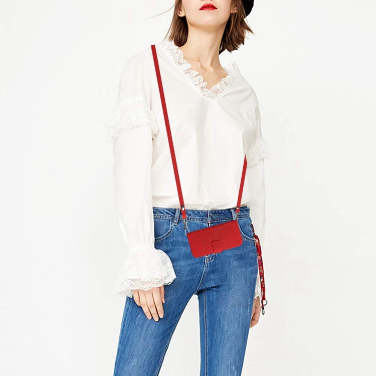 For Honor 90 Smart Skin Feel Sun Flower Pattern Leather Phone Case with Lanyard(Red)