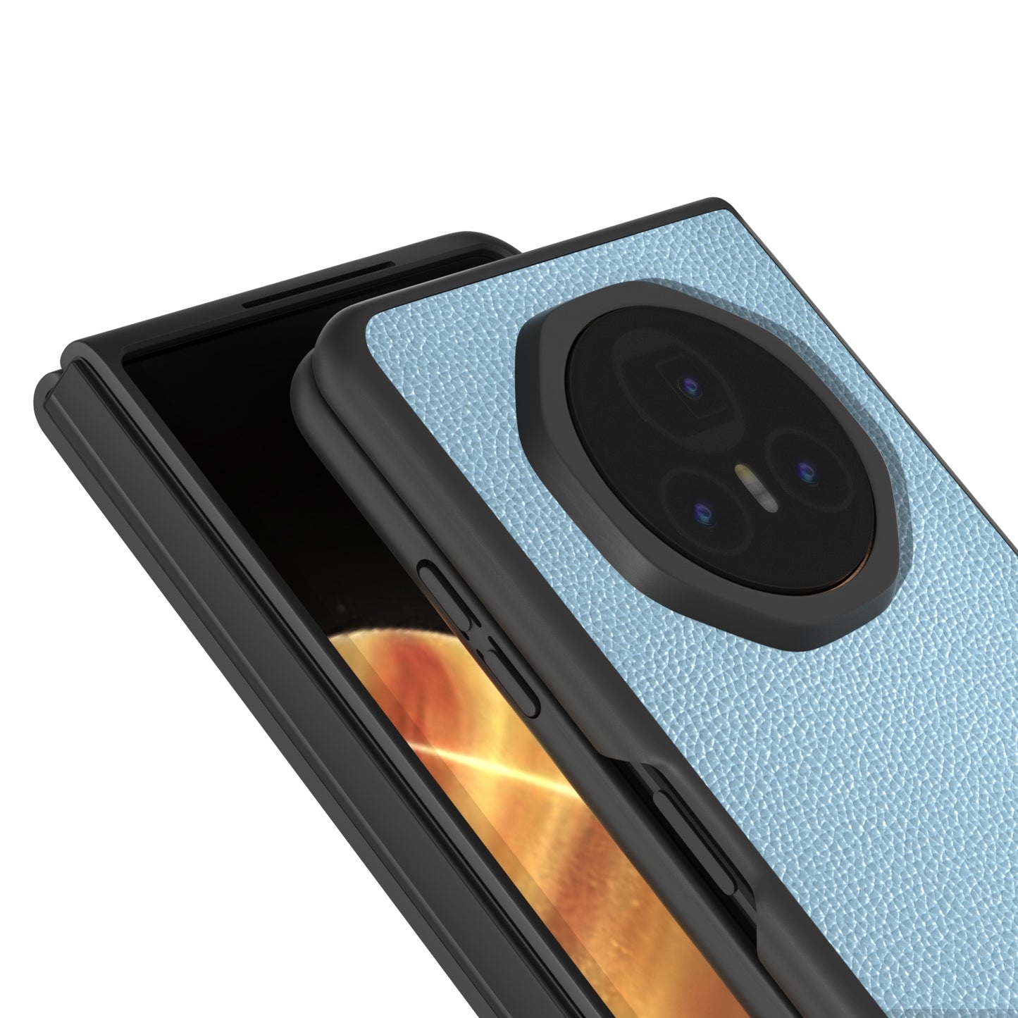 For Honor Magic V3 ABEEL Black Edge Genuine Leather Mino Phone Case(Blue)