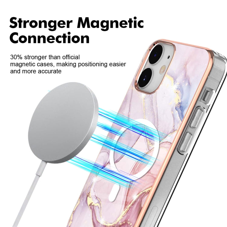 YB IMD Series-19 for iPhone 12 / 12 Pro Magnetic Case Compatible with Magsafe 2.0mm TPU Pattern Electroplating Phone Cover - Rose Gold