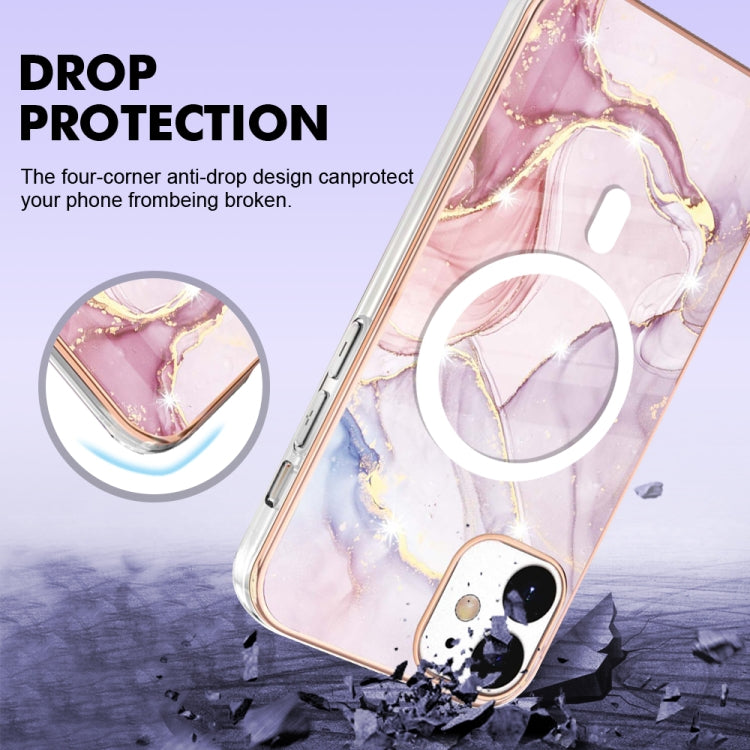 YB IMD Series-19 for iPhone 12 / 12 Pro Magnetic Case Compatible with Magsafe 2.0mm TPU Pattern Electroplating Phone Cover - Rose Gold
