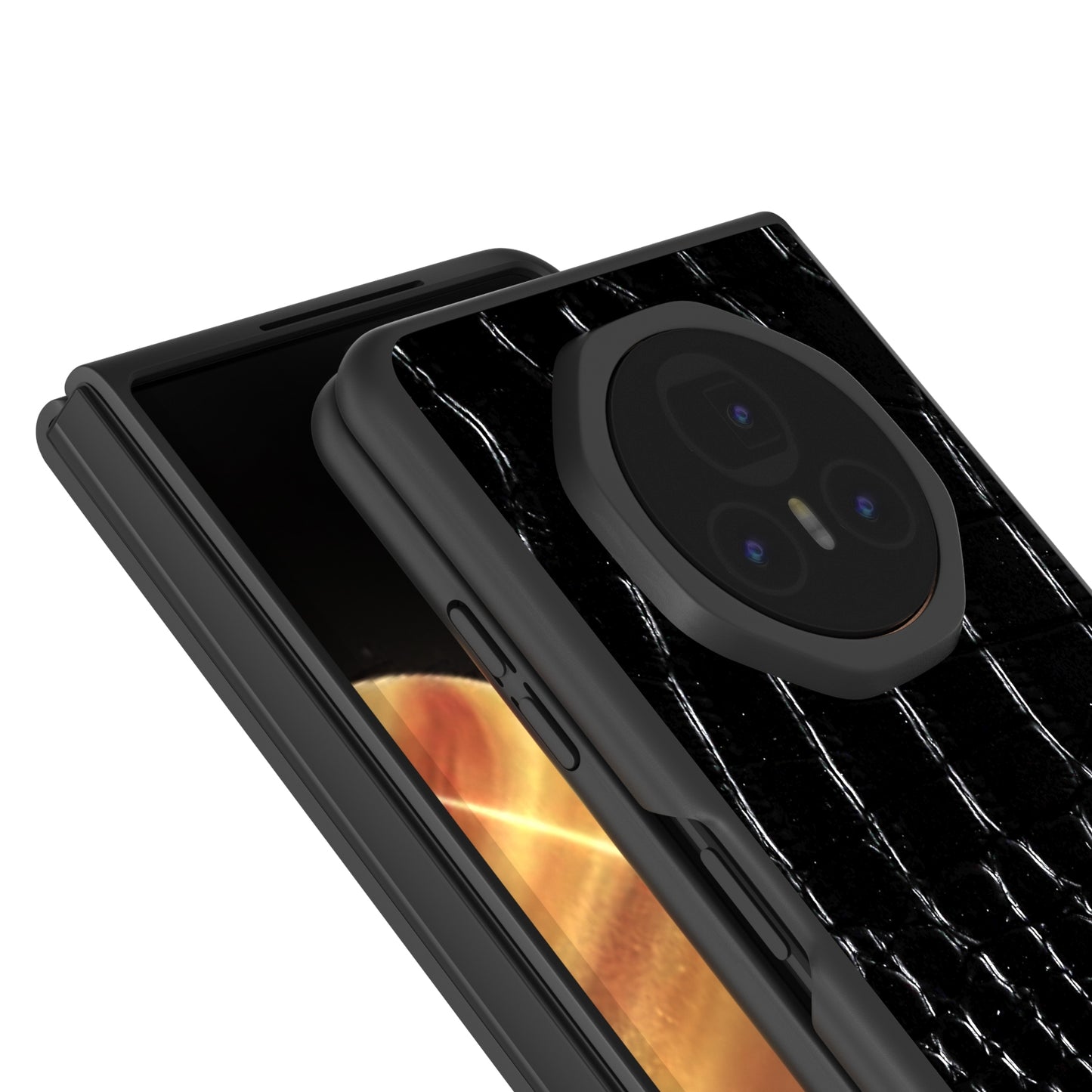 For Honor Magic V3 ABEEL Genuine Leather Crocodile Pattern Black Edge Phone Case(Black)