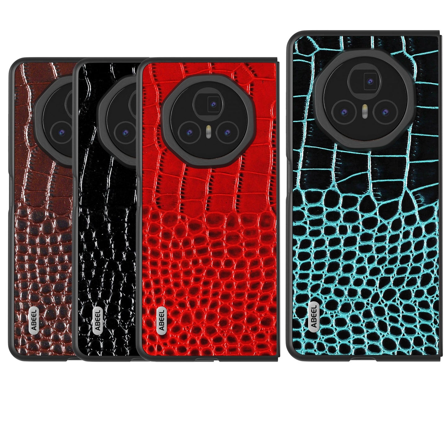 For Honor Magic V3 ABEEL Genuine Leather Crocodile Pattern Black Edge Phone Case(Coffee)