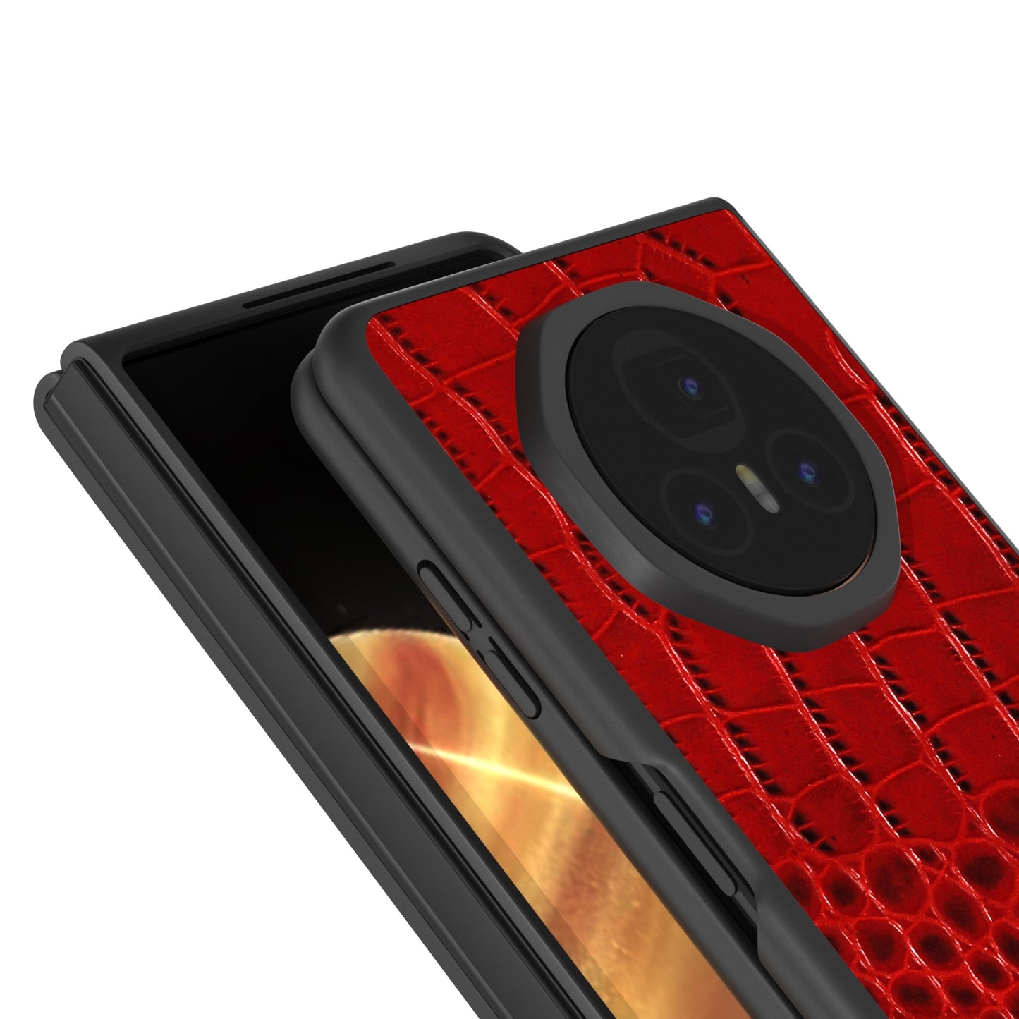 For Honor Magic V3 ABEEL Genuine Leather Crocodile Pattern Black Edge Phone Case(Red)