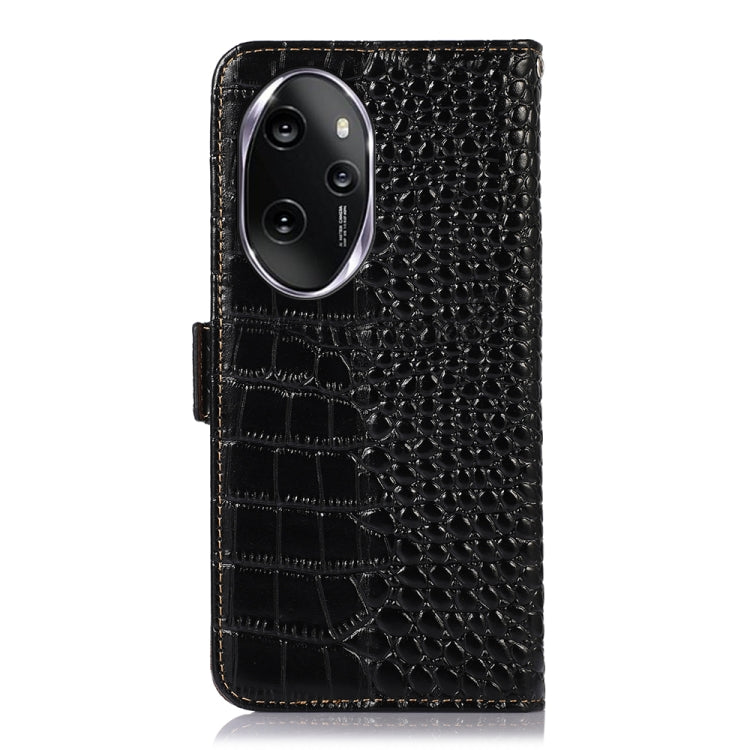 For Honor 100 Pro Crocodile Top Layer Cowhide Leather Phone Case(Black)
