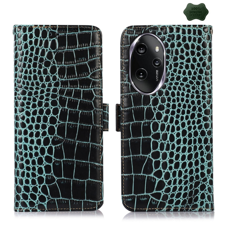 For Honor 100 Pro Crocodile Top Layer Cowhide Leather Phone Case(Green)