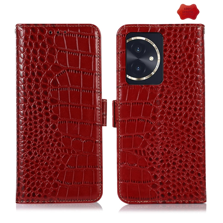 For Honor 100 Crocodile Top Layer Cowhide Leather Phone Case(Red)