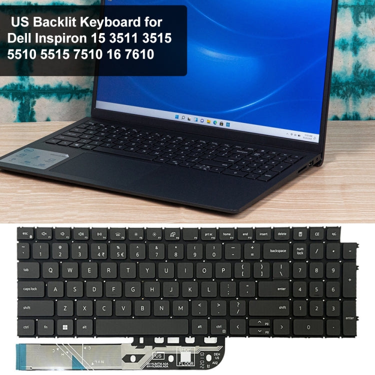 For Dell Inspiron 15-3511 3515 5510 7510 16-7610 US Version Backlight Laptop Keyboard(Black)