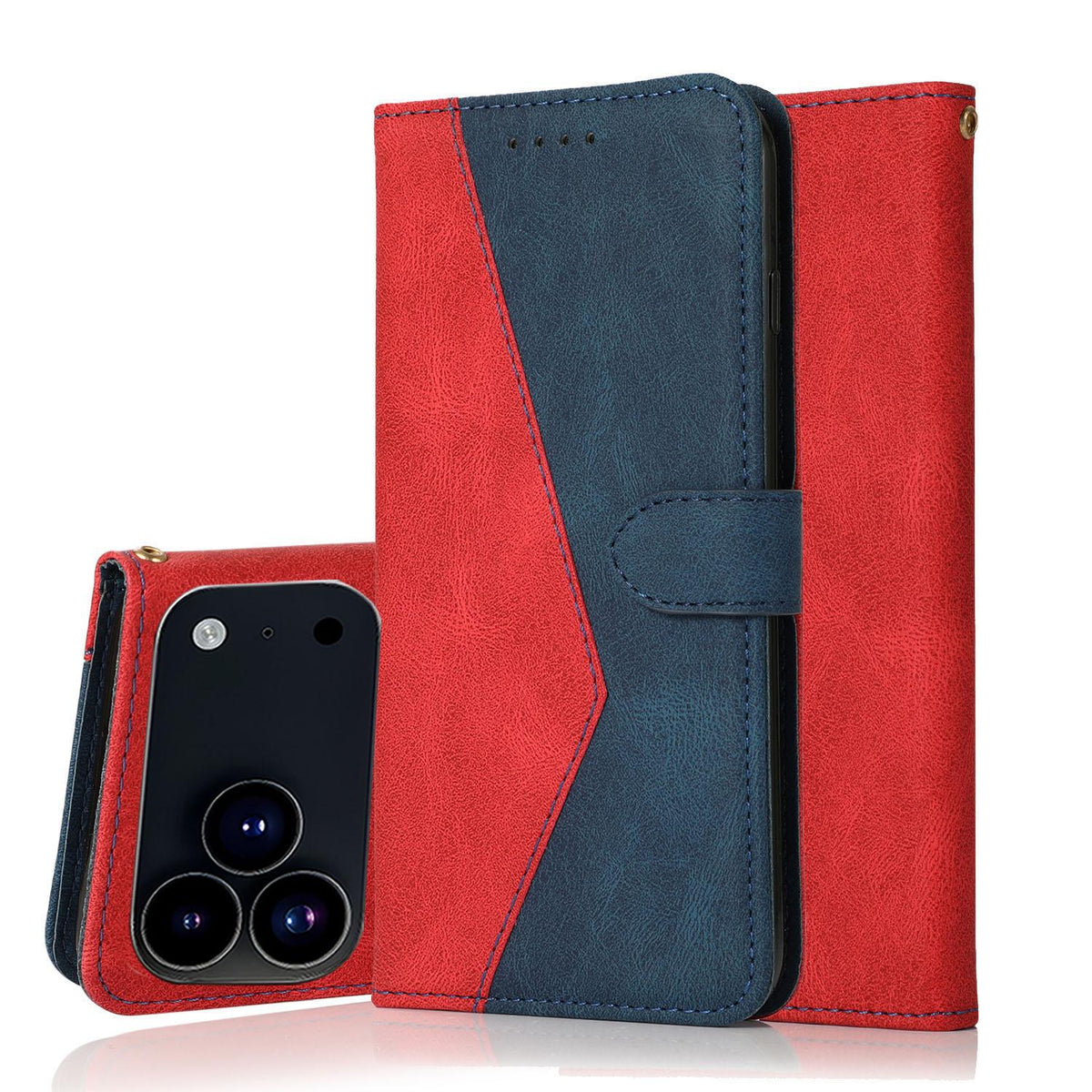 Compatible with iPhone 18 Pro & 17 Pro Dual-color Stitching Leather Phone Case - Red Blue