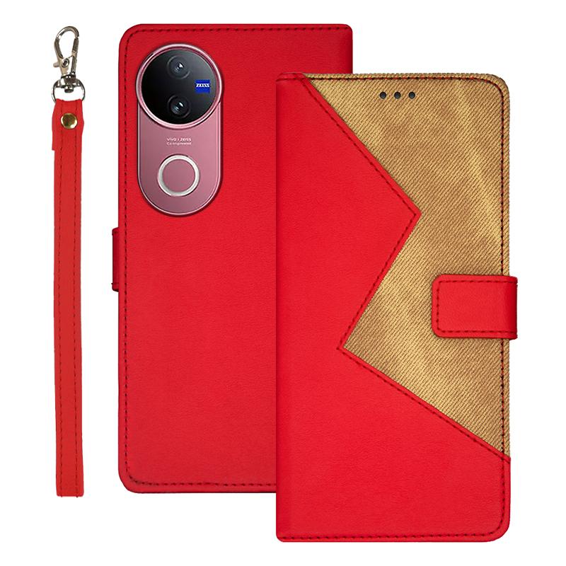 For vivo V50 5G Global idewei Two-color Splicing Leather Phone Case(Red)