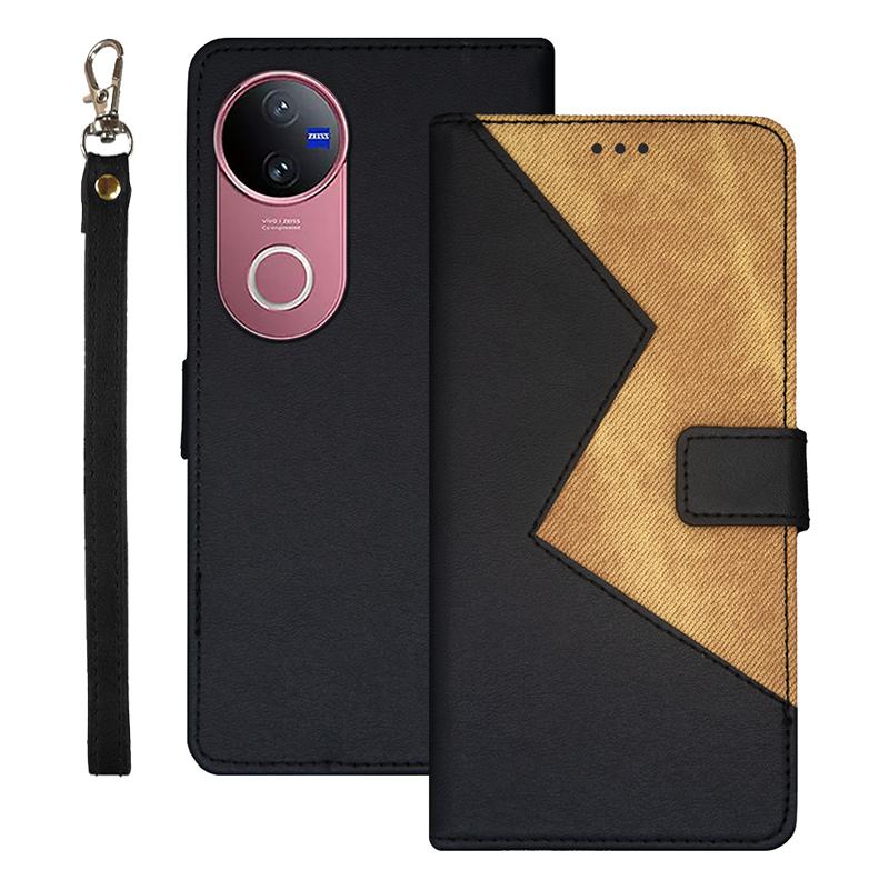 For vivo V50 5G Global idewei Two-color Splicing Leather Phone Case(Black)