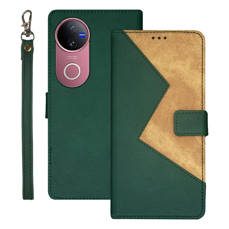 For vivo V50 5G Global idewei Two-color Splicing Leather Phone Case(Green)