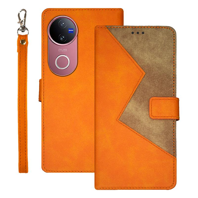 For vivo V50 5G Global idewei Two-color Splicing Leather Phone Case(Orange)