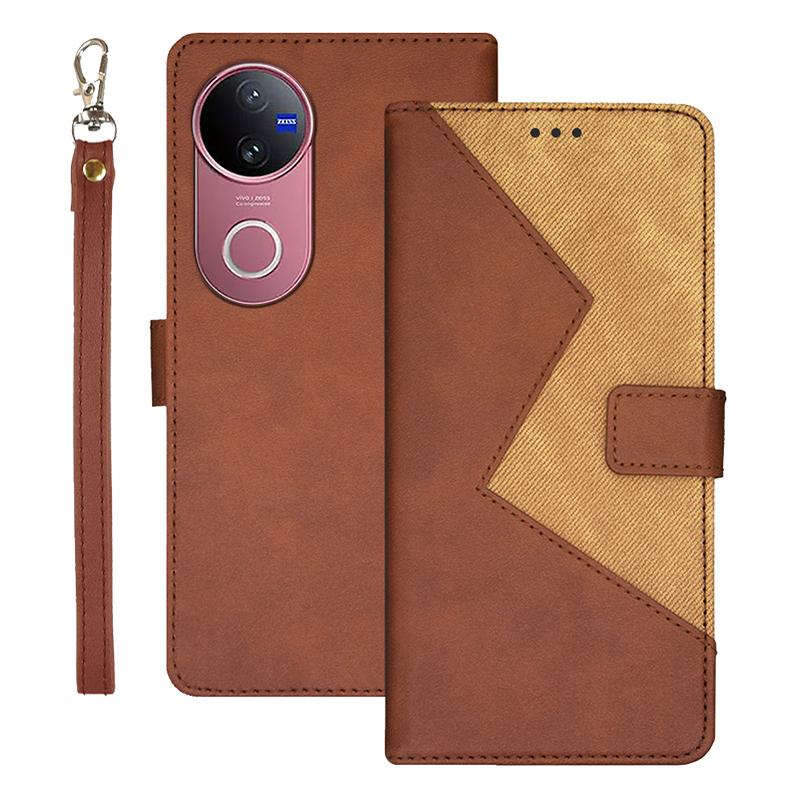 For vivo V50 5G Global idewei Two-color Splicing Leather Phone Case(Brown)