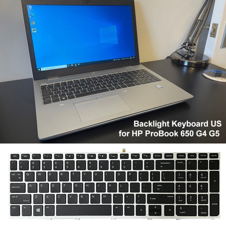 For HP ProBook 650 G4 Silver Frame US Version Laptop Backlight Keyboard