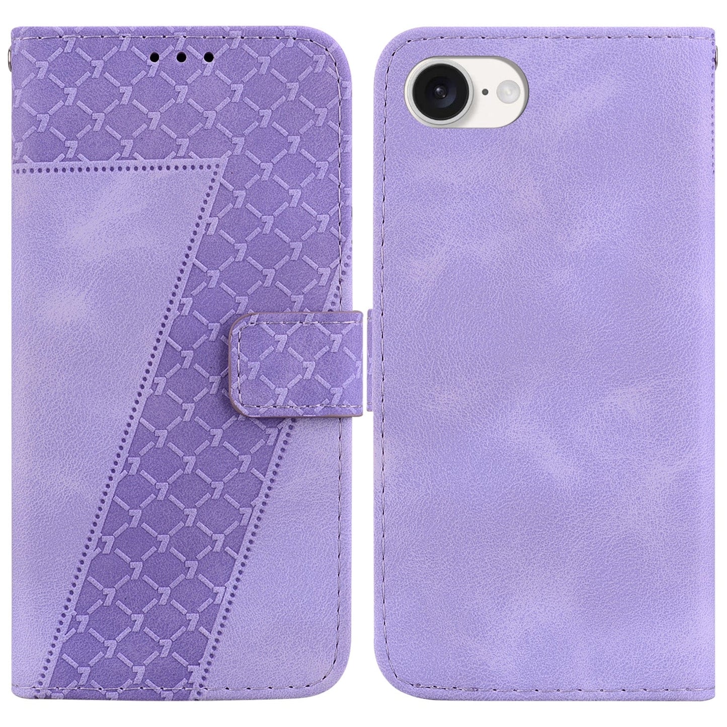 For iPhone 16e Seven-shaped Embossed Leather Phone Case(Purple)