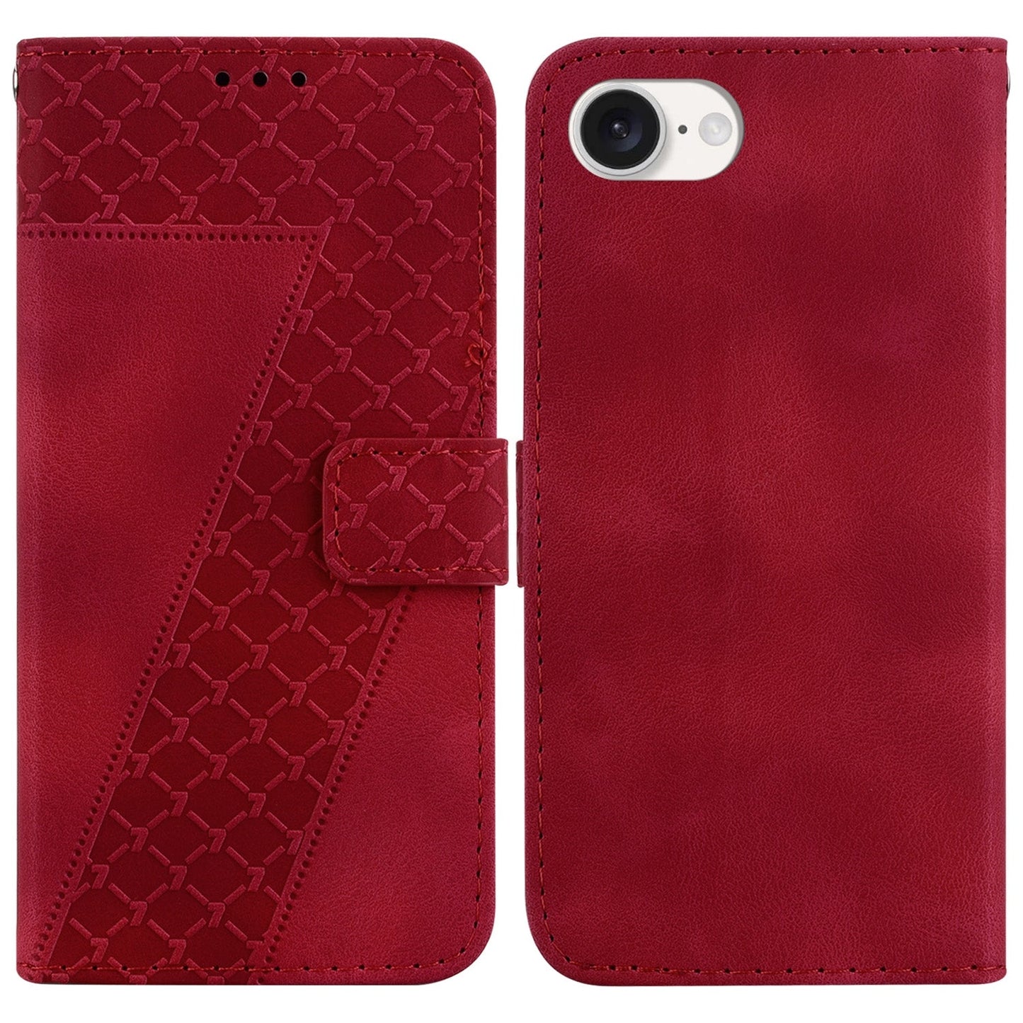 For iPhone 16e Seven-shaped Embossed Leather Phone Case(Red)