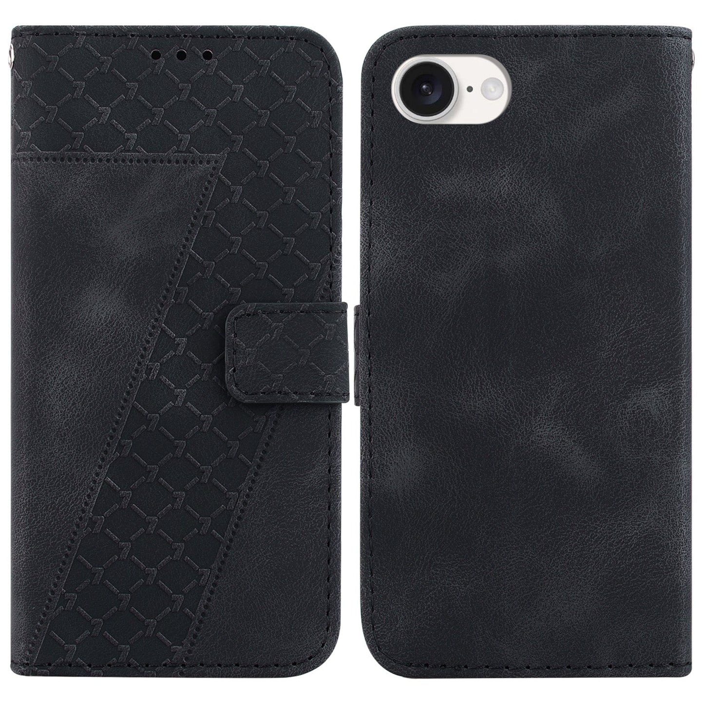 For iPhone 16e Seven-shaped Embossed Leather Phone Case(Black)