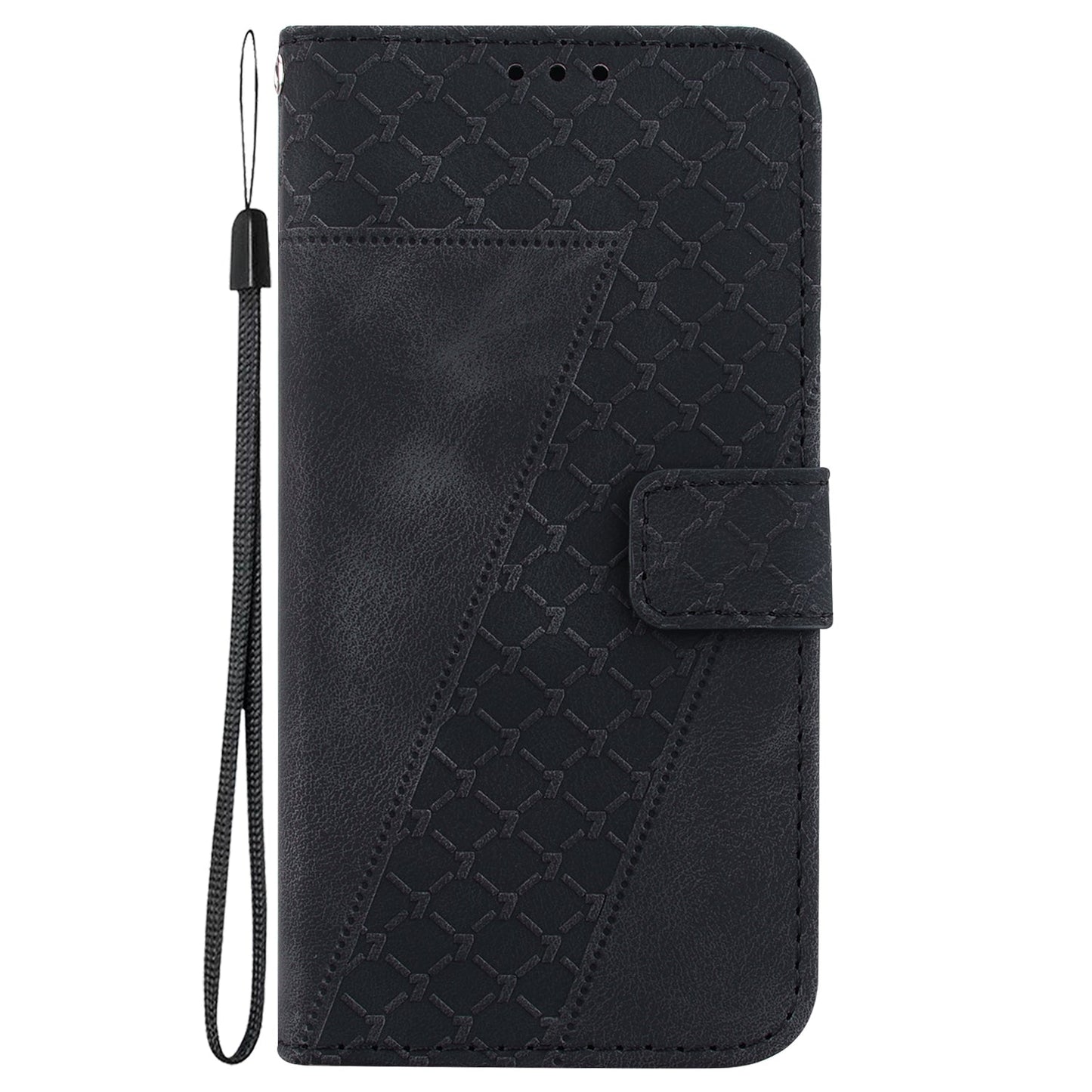 For iPhone 16e Seven-shaped Embossed Leather Phone Case(Black)