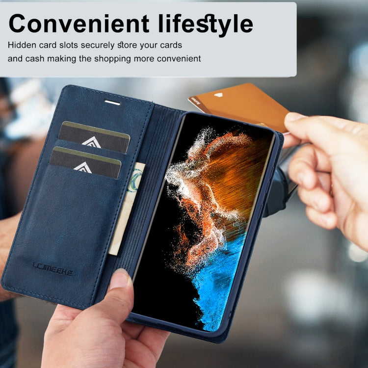 For Samsung Galaxy S24 LC.IMEEKE RFID Anti-theft Leather Phone Case(Blue)
