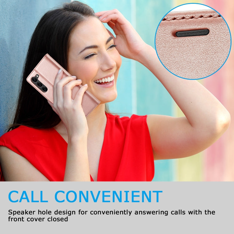 For Samsung Galaxy S24 5G LC.IMEEKE Strong Magnetism Microfiber Leather Phone Case(Rose Gold)