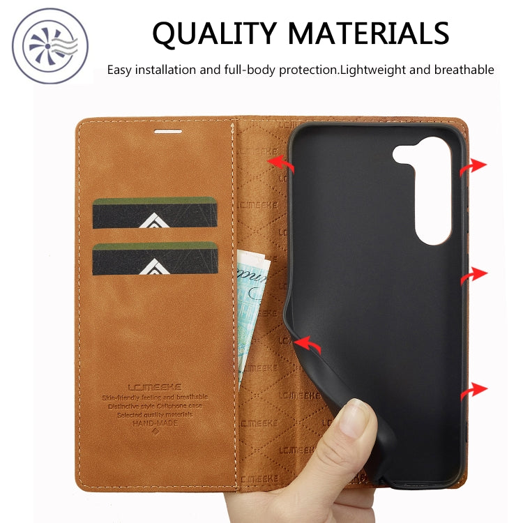 For Samsung Galaxy S24 5G LC.IMEEKE Strong Magnetism Microfiber Leather Phone Case(Brown)
