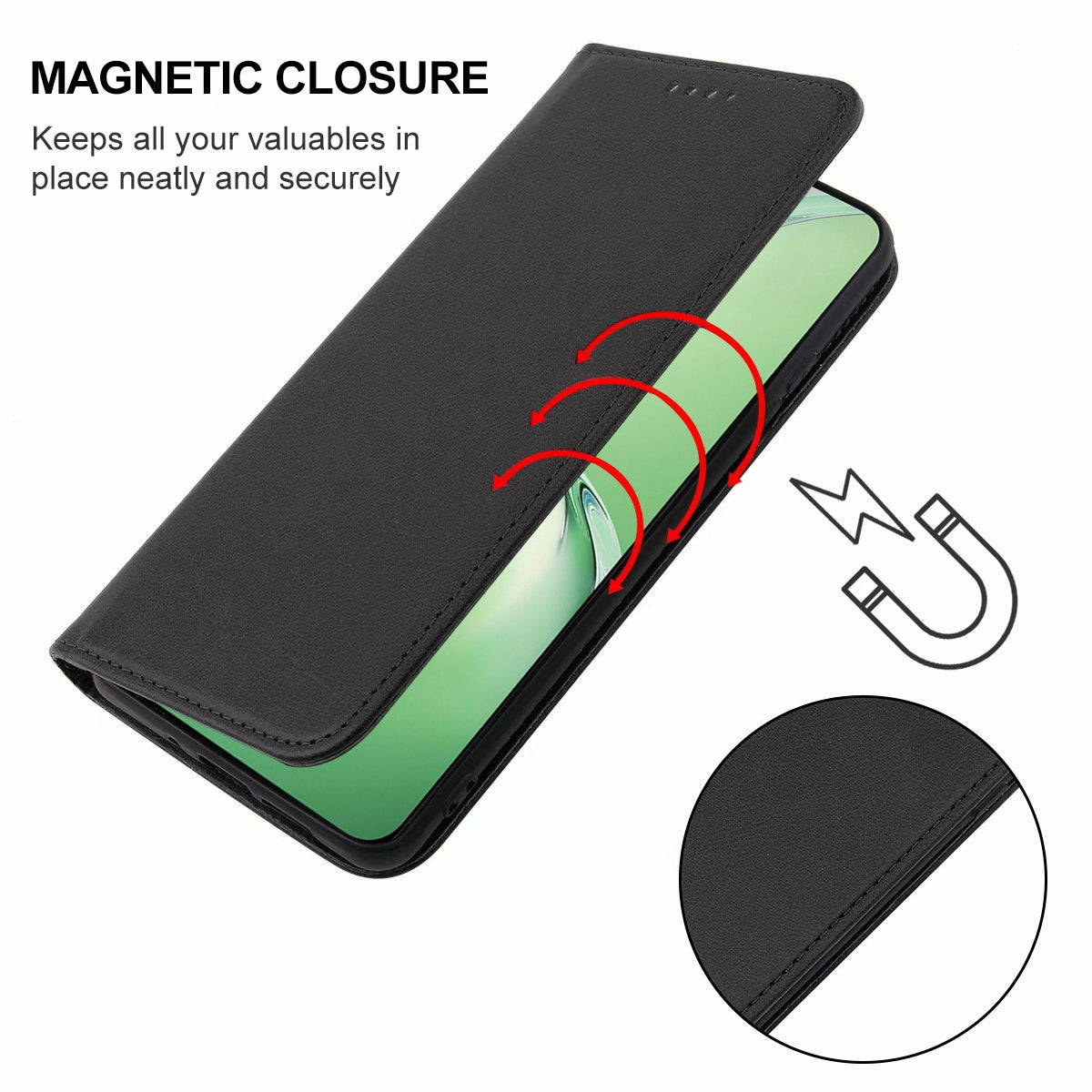 For OPPO K12 Magnetic Closure Leather Phone Case(Black)
