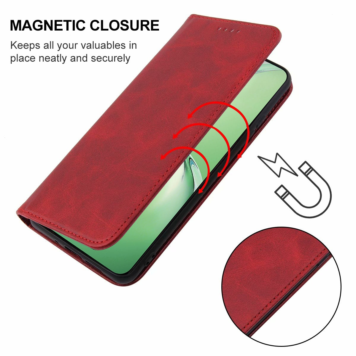 For OPPO K12 Magnetic Closure Leather Phone Case(Red)