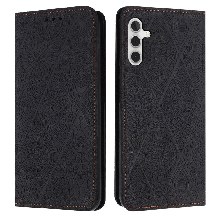 For Samsung Galaxy S24 5G Ethnic Embossed Adsorption Leather Phone Case(Black)