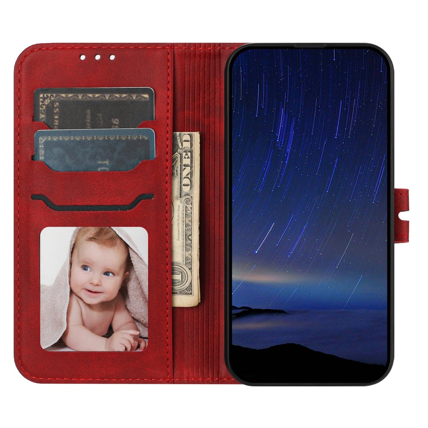 For iPhone 16e Embossed Happy Cat Pattern Flip Leather Phone Case(Red)