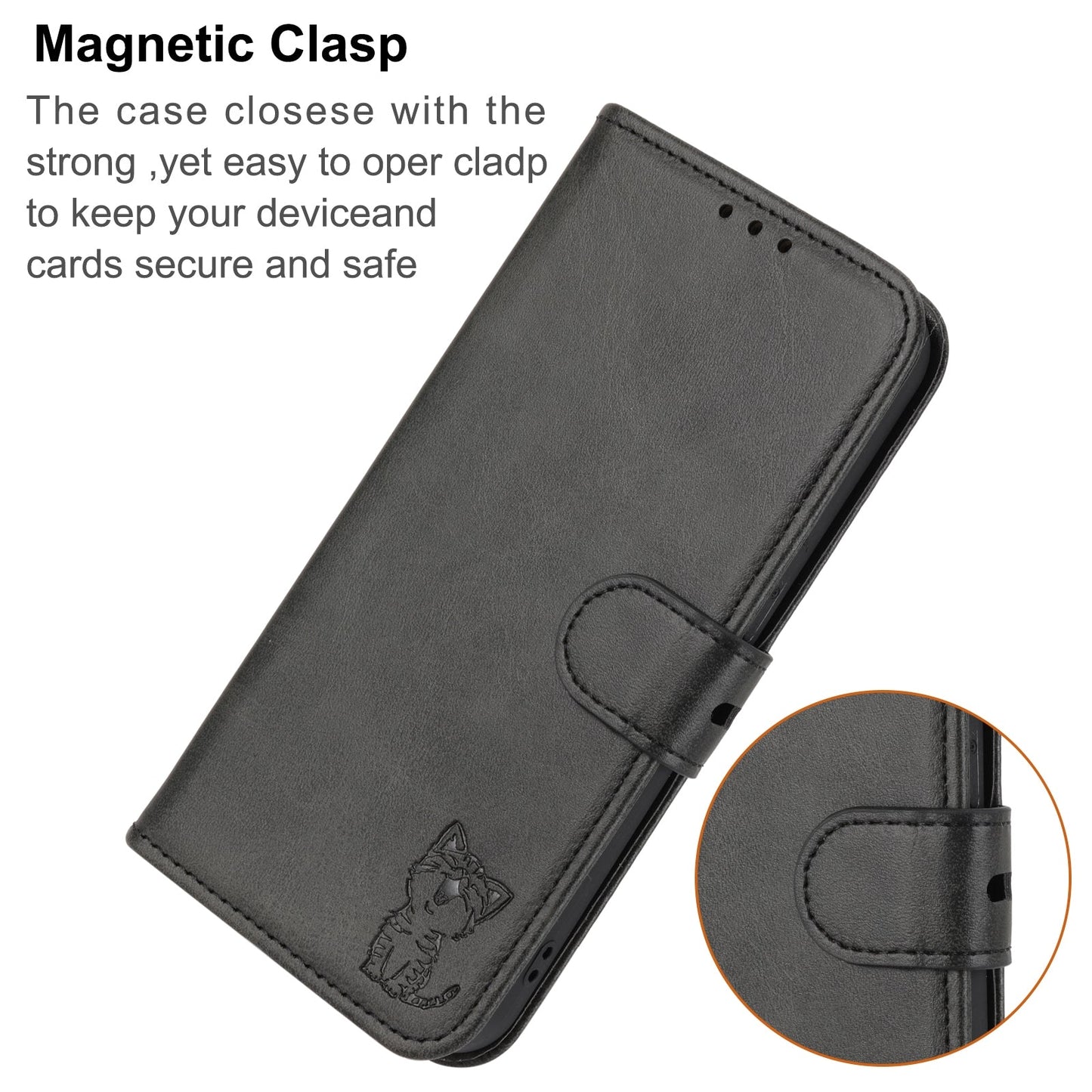 For iPhone 16e Embossed Happy Cat Pattern Flip Leather Phone Case(Black)