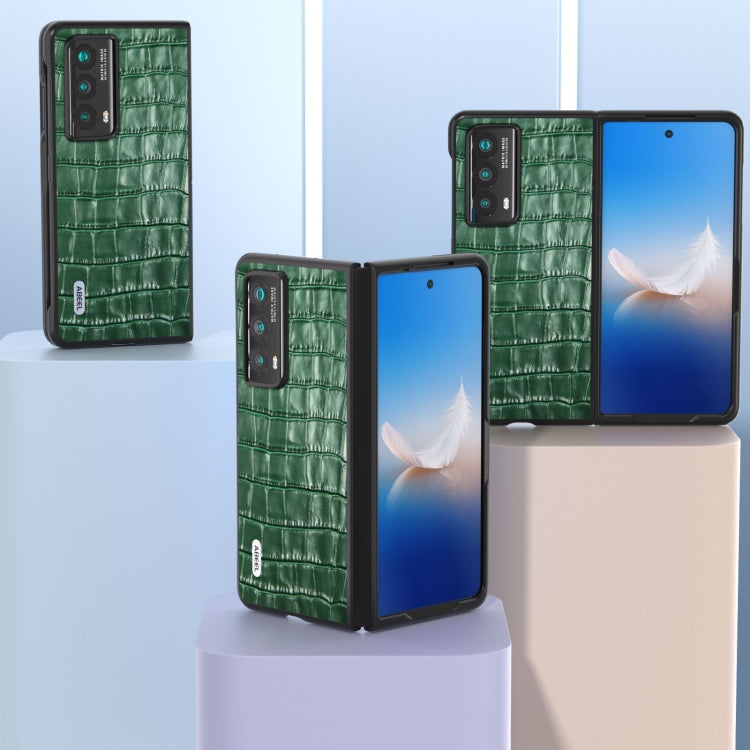 For Honor Magic Vs2 ABEEL Crocodile Texture Genuine Leather Phone Case(Green)