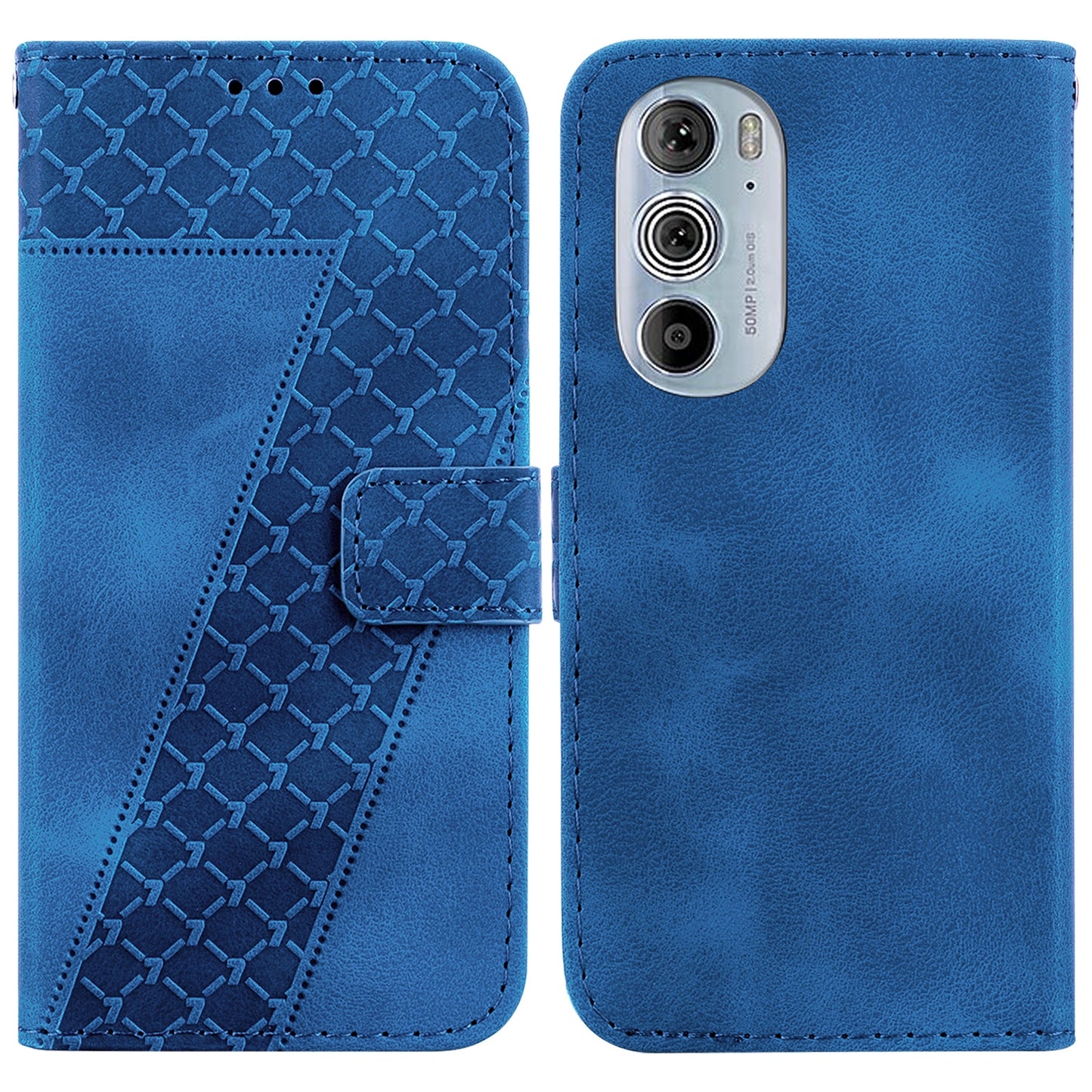For Motorola Edge 30 Pro Seven-shaped Embossed Leather Phone Case(Blue)