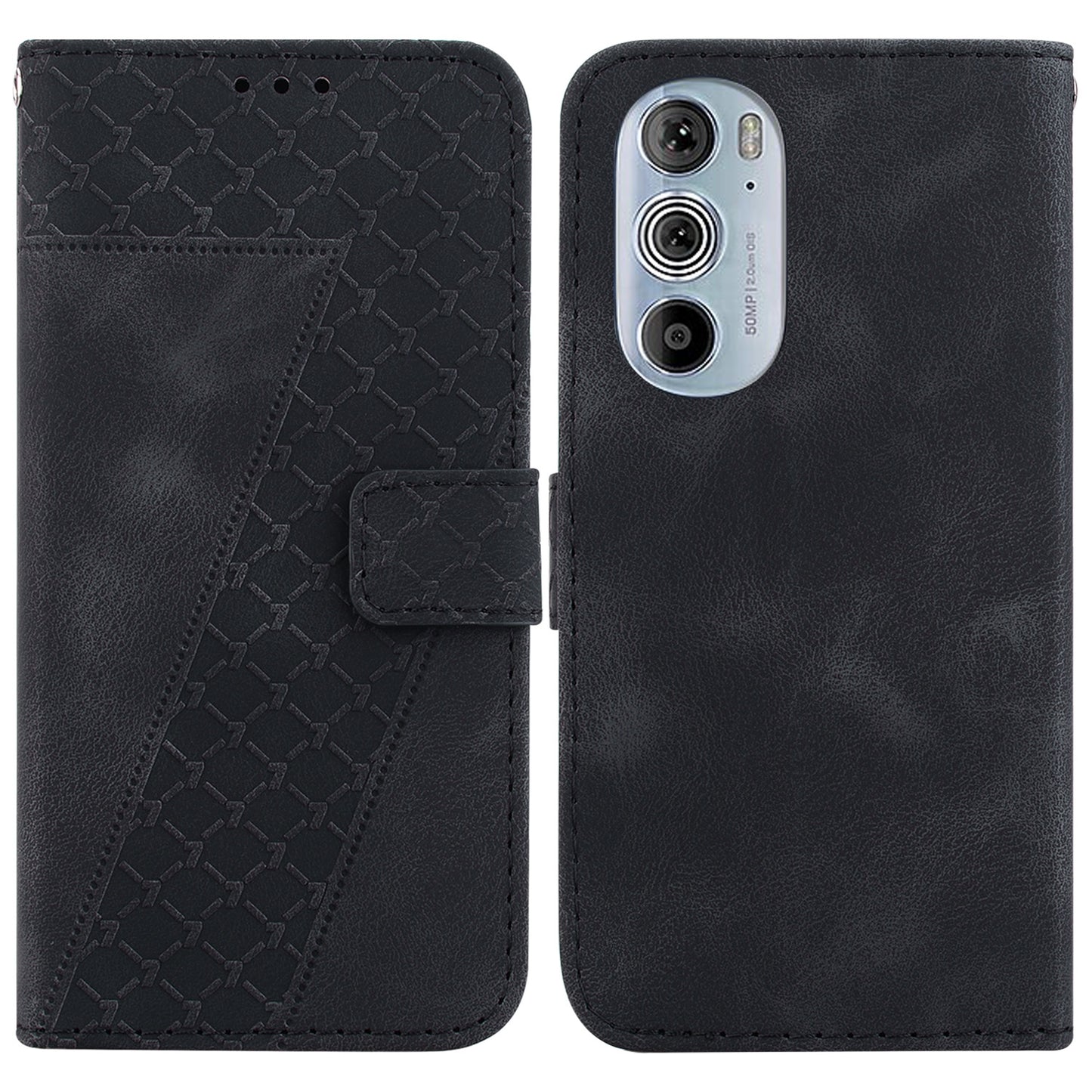 For Motorola Edge 30 Pro Seven-shaped Embossed Leather Phone Case(Black)