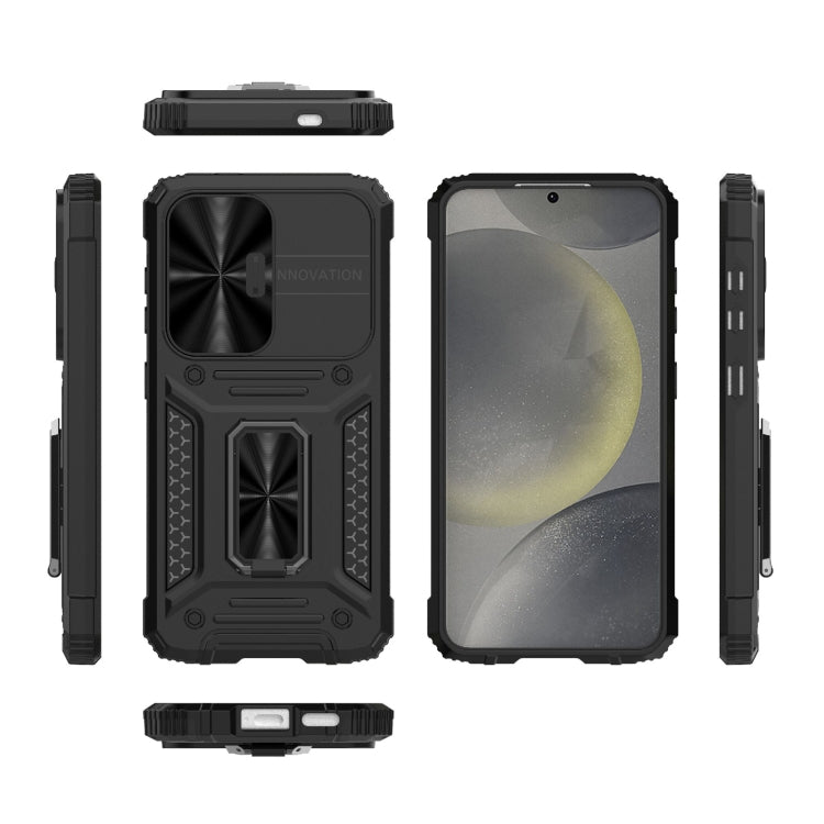For Samsung Galaxy S24 5G Camshield Robot TPU Hybrid PC Phone Case(Black)