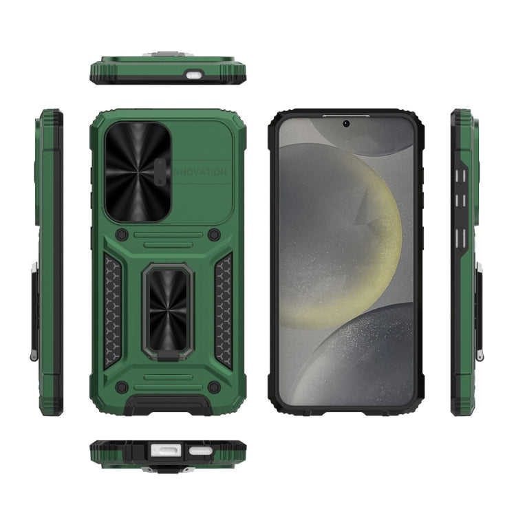 For Samsung Galaxy S24 5G Camshield Robot TPU Hybrid PC Phone Case(Green)
