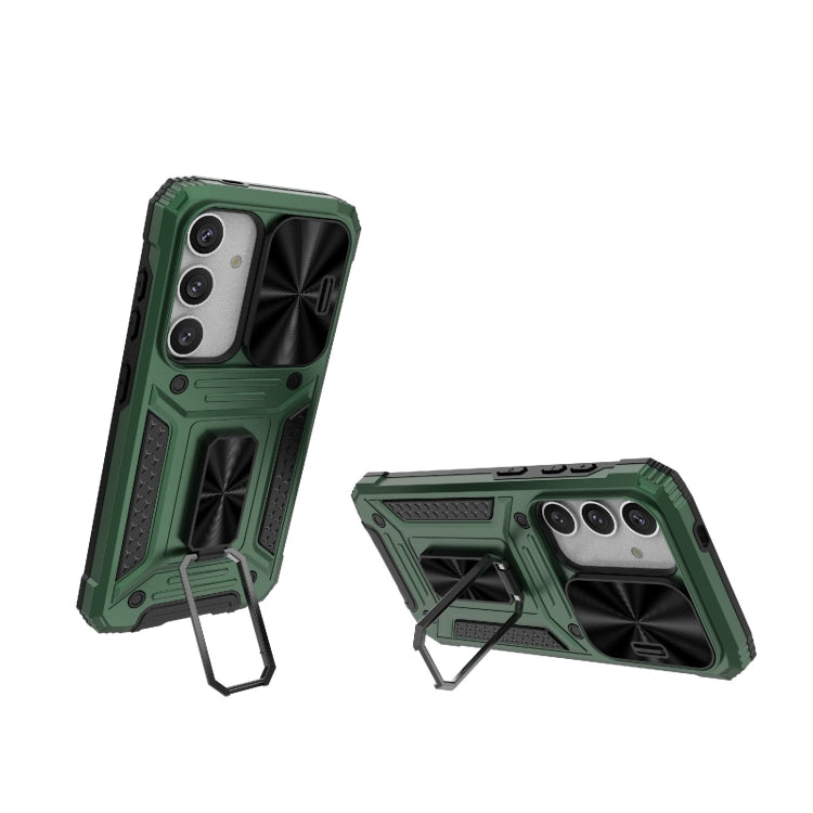 For Samsung Galaxy S24 5G Camshield Robot TPU Hybrid PC Phone Case(Green)