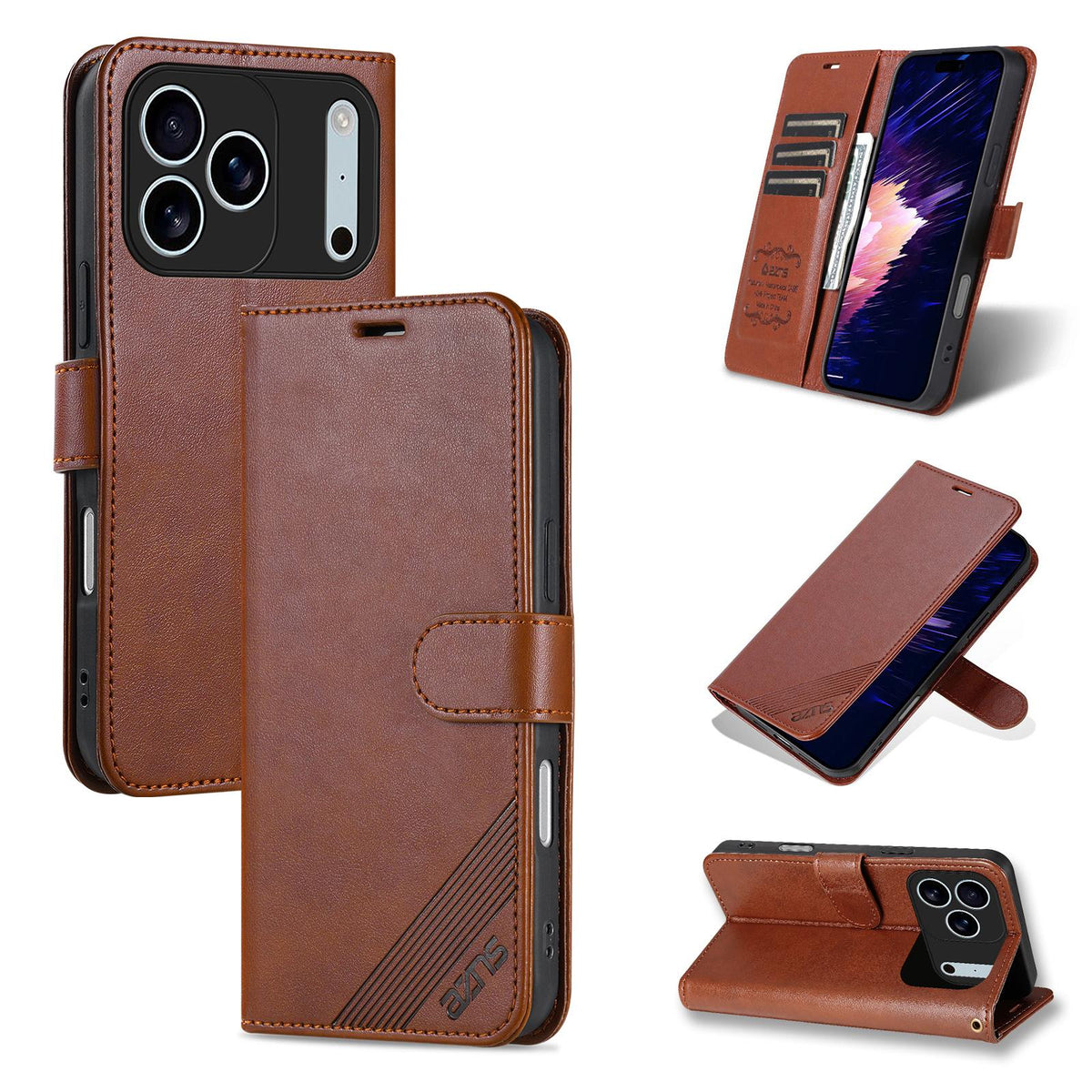 Compatible with iPhone 18 Pro Max AZNS Sheepskin Texture Flip Leather Phone Case - Brown