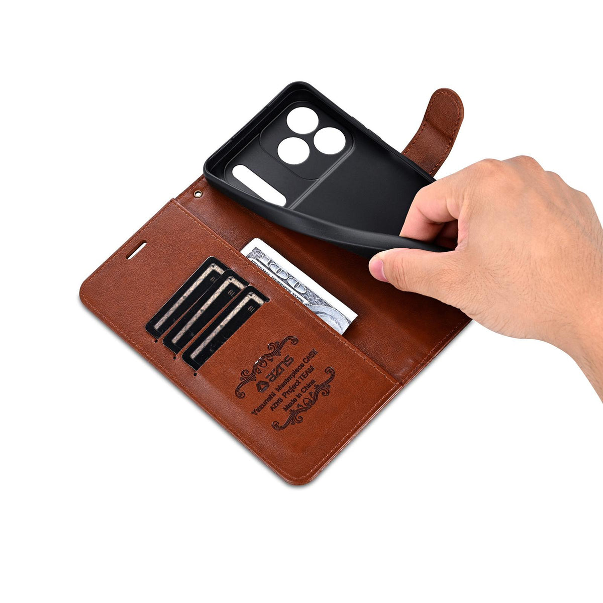 Compatible with iPhone 18 Pro Max AZNS Sheepskin Texture Flip Leather Phone Case - Brown
