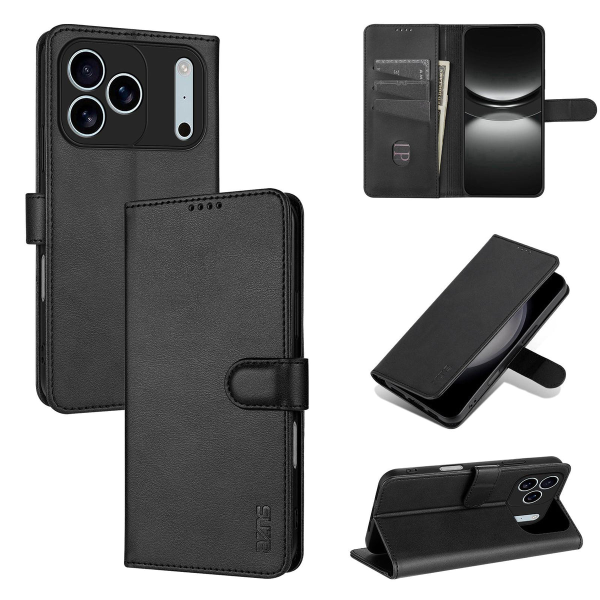 Compatible with iPhone 18 Pro Max AZNS Skin Feel Calf Texture Flip Leather Phone Case - Black