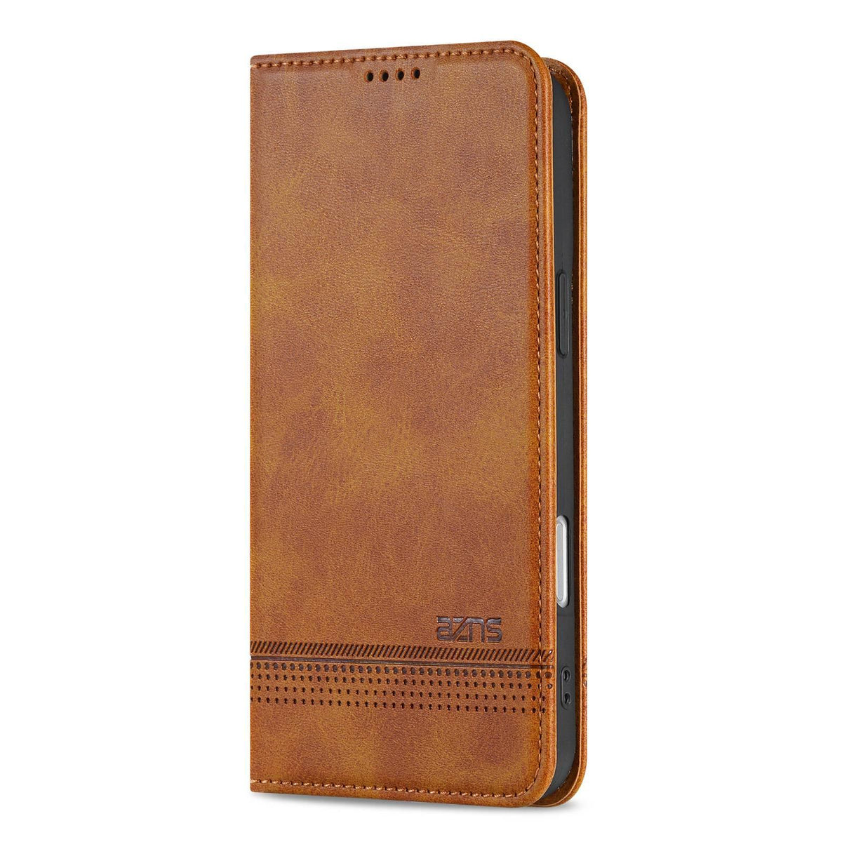 Compatible with iPhone 18 Pro Max AZNS Magnetic Calf Texture Flip Leather Phone Case - Light Brown