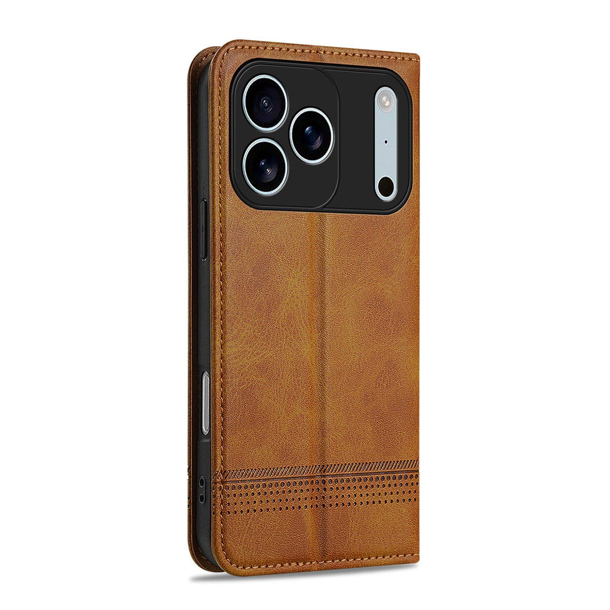 Compatible with iPhone 18 Pro Max AZNS Magnetic Calf Texture Flip Leather Phone Case - Light Brown