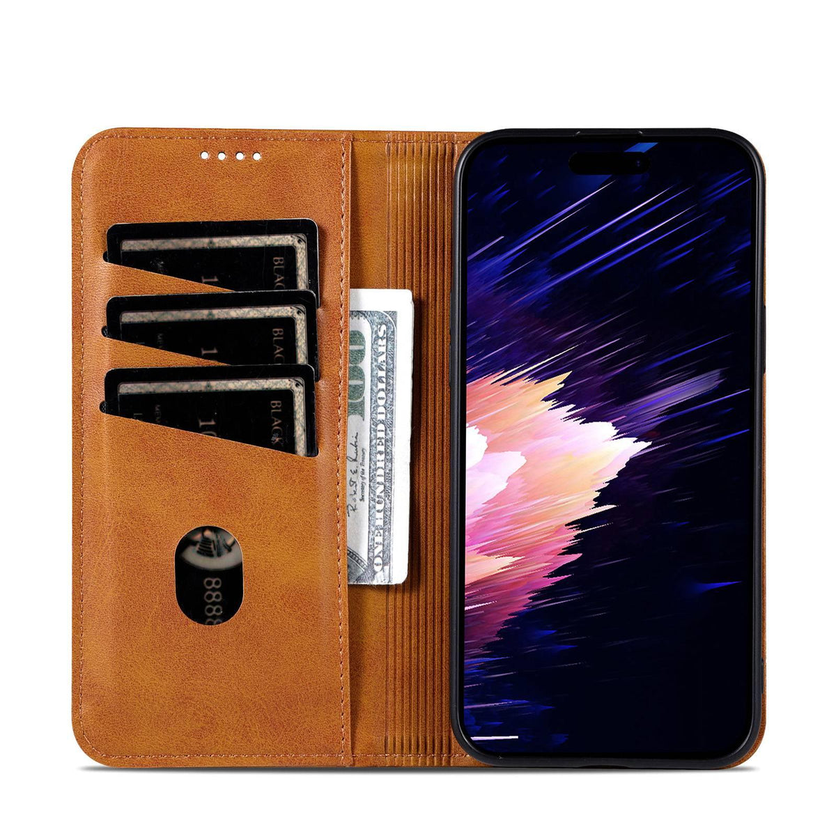 Compatible with iPhone 18 Pro Max AZNS Magnetic Calf Texture Flip Leather Phone Case - Light Brown